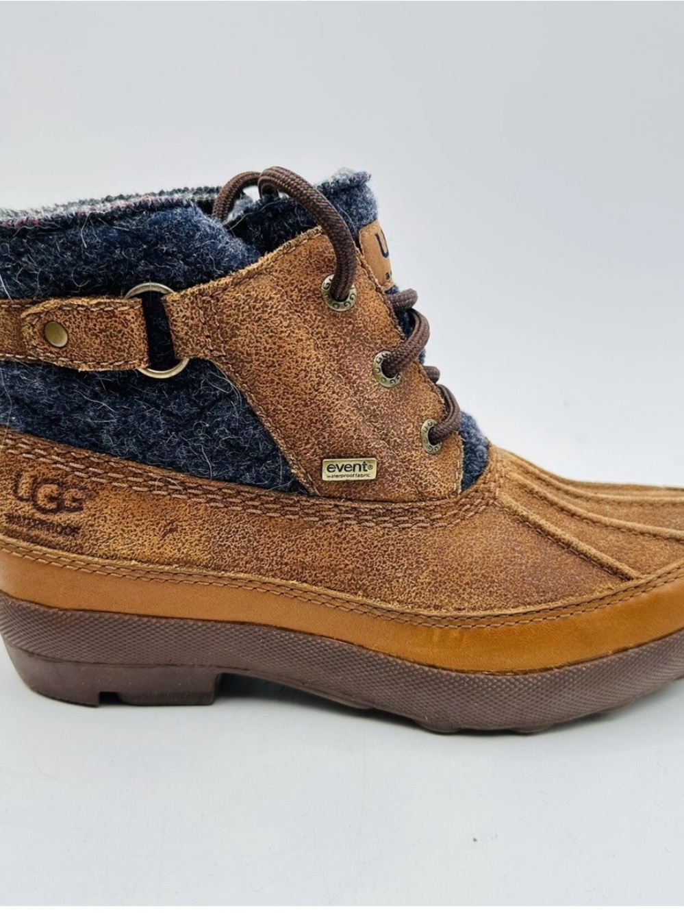 UGG Lina Chestnut Suede & Gray Wool Lace-Up Duck Boot